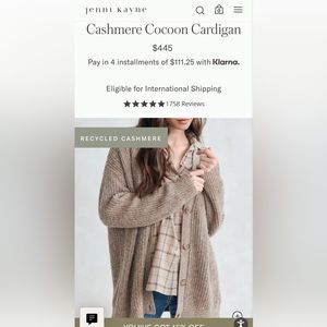 Jenni Kayne XXS Taupe Cashmere Cocoon Cardigan